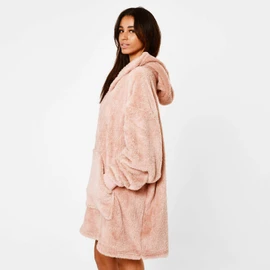 Brentfords Teddy Fleece Oversized Hoodie Blanket Wearable Soft Warm Cosy Giant Thermal Throw Blanket Hoodie for Women Men Teens, One Size, Blush Pink - Adults