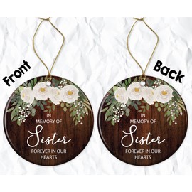 OwingsDesignsPerfect In Memory Of Sister Forever Our Hearts Ornament - Angel Loving Memorial Christmas Gift For Loss Remembrance Ceramic Printed on Both Sides, White