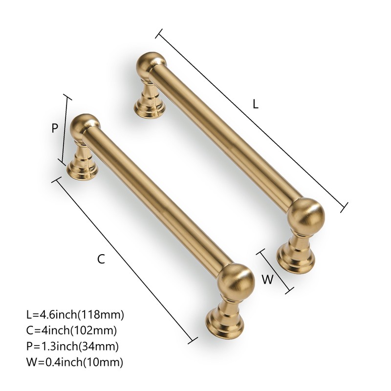 CABDM 10 Pack 4 Inch Solid Kitchen Cabinet Handles Brushed