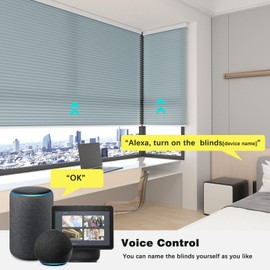 Changshade Smart Blinds Cellular Shades for Windows Doors Motorized with Remote Control, Custom Size Automatic Honeycomb Blind Electric Power Compatible with Alexa, Google Home, Light Filtering, Blue