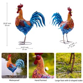 Goodeco Garden Rooster Outdoor Statue - 21 Inch Yard Decor, Perfect Gardening & Housewarming Gifts, Home and Outdoor Red Rooster Decor - Stylish Metal Design