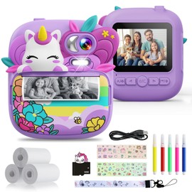 TIATUA Children's Camera, Instant Camera, 1080P 2.4 Inch Instant Camera Children with 32G Card and 3 Rolls of Printer Paper, Digital Camera Children with Colours, Gifts for Boys and Girls 3-14 Years