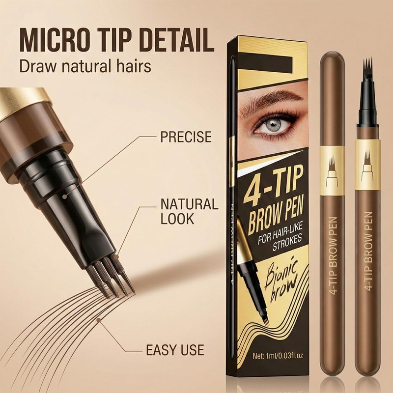 4-Pronged Eyebrow Pen For Natural Hair-Like Strokes And Precise Definition
