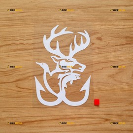 Hunting Life Deer Duck Fish Fishing Hooks Hunter Sticker Decal Vinyl - White 6 Inches - No Background Die Cut for Car Boat Laptop Cup