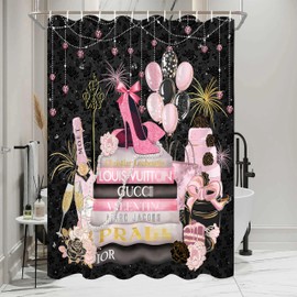 MULTIC Fashion Shower Curtain, Pink and Black Luxury Shower Curtains Girly Floral Shower Curtains Waterproof Polyester Fabric for Bathroom Decor with 12 Hooks, 72 x 72 Inches