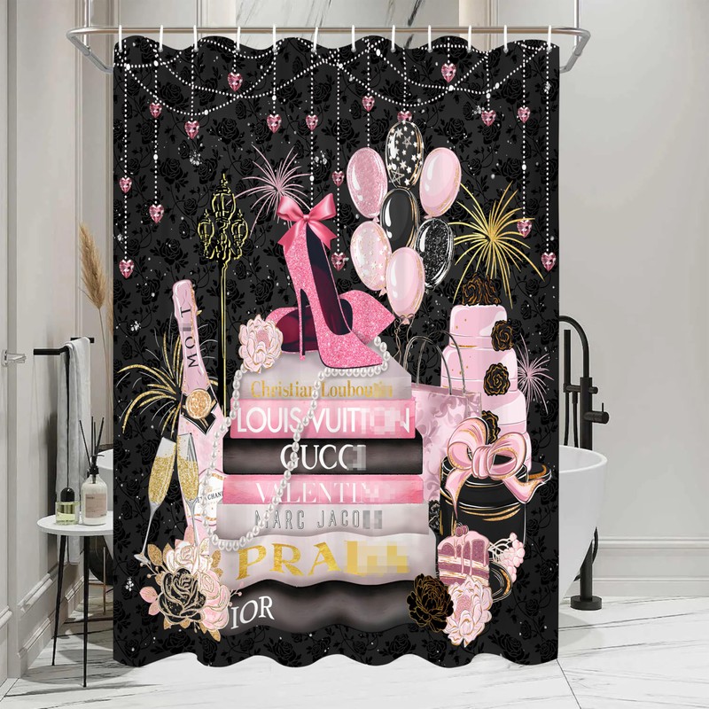 MULTIC Fashion Shower Curtain, Pink and Black Luxury Shower Curtains