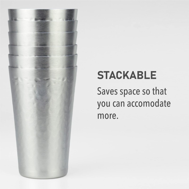 ARORA Aluminum Metal Cups for Drinks, Metal Anodized Hammered Silver
