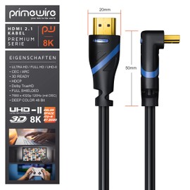 CSL - 0.5 m 50 cm 8K HDMI Cable 2.1 Angled 90° - 8 K @ 60 Hz with DSC - 7680 x 4320-0.5 m - HDMI 2.1 2.0a 2.0b 3D UHD II Dynamic HDR-10+ - eARC - VRR - 0.5 m Dolby Vision