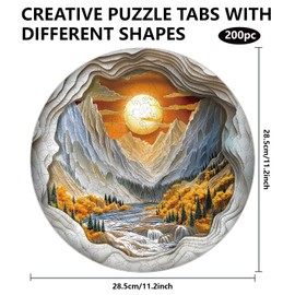 GLOBLELAND 200Pcs Cave Wooden Jigsaw Puzzles for Toddler Children Learning Colorful Sunset Mountains Jigsaw Puzzles for Preschool Learning Birthday Gifts