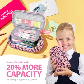 Jcocylse Large Capacity Pencil Case Portable Pencil Pouch Bag School Supplies for College Students Girls Boys Adults(Pink Leopard)