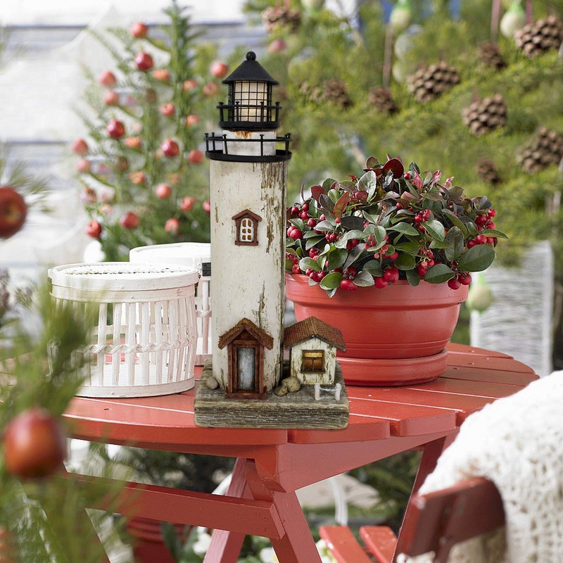 K KILIPES Wood Lighthouse with Led Light Nautical Decorations for