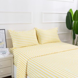 Best Season 4 Piece Stripe Microfiber Stripe Sheet Set - Super Soft Luxury Hotel Deep Pocket, Fade & Wrinkle Resistant Bedding Set (Bright Yellow,Queen Size)