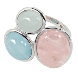sogni d'oro Silberzeit Women's Ring Rhodium-Plated 925 Sterling Silver Multiberyl Morganite Beryl Pink Blue Green, Sterling Silver, No Gemstone