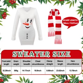 Twistover Christmas Sweater Dress for Women Cute Snowman Sweater Dress Funny Christmas Pullover Sweater with Santa Scarf for Xmas Women Girl Winter Costume Holiday Outfits