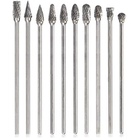 Mesee 10 Pieces Tungsten Carbide Rotary Burrs, Long Reach Double Cut Long Rotating Burr Set with 3mm Shank Files Rasp Twist Drill Bit Polishing Tool Accessory for Rotary Tools, 100mm Length