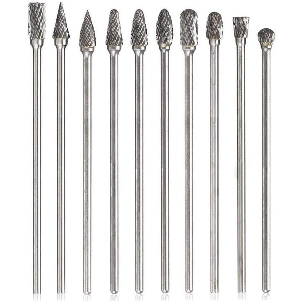 Mesee 10 Pieces Tungsten Carbide Rotary Burrs, Long Reach Double