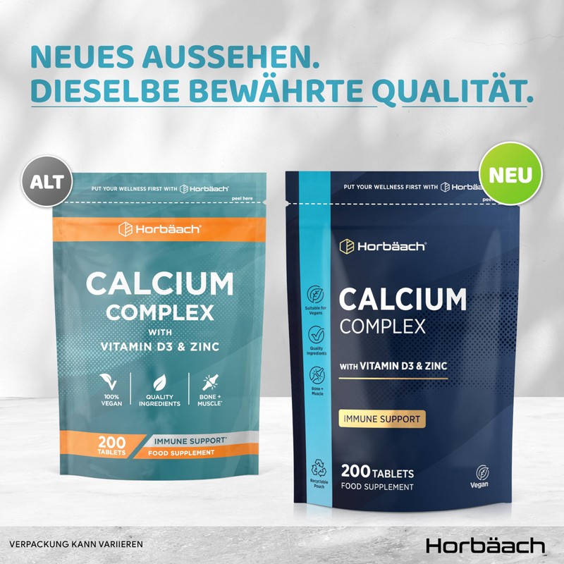Kalzium Hochdosiert Komplex mit Vitamin D3 Zink | 200 Kalzium