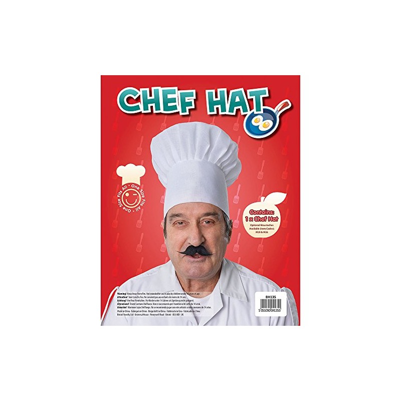 Bristol Novelty BH135 Chef Hat, Unisex-Adult, White, One Size