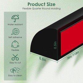 VallisCo Flexible Quarter Round Molding,Black 118 Inch Self Adhesive Peel and Stick Silicone Quarter Round Trim Molding for Wall Edge Corner, Cabinet Edge, Countertops