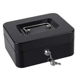 Cash Box with Key, Lockable Box with Coin Counting Board, Small Portable Cash Box for Home, Office and Events, 25 x 18 x 9 cm (20 x 16 x 9 cm)
