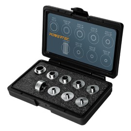 POWERTEC Router Guide, Router Bushing Guide Set, Router Template Guide 10 Pcs w/Storage Case, Fits Porter Cable Style Router Sub Base Plate. Size 5/16" to 1" Router Inlay Kit for Woodworking (71051E)