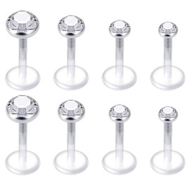 Mayhoop Pack of 8 Clear Lip Piercing Tragus Helix Earrings Labret Piercing Plug Flexible Acrylic 16G with CZ Opal Piercing Lip for Women Men 6 mm/8 mm/10 mm, Stainless Steel, 8 pieces - 8 mm - 2/3/4/5 mm Cz
