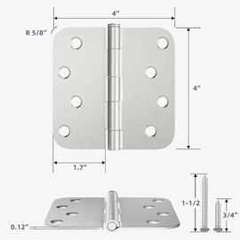 HOSOM 6 Pack Rounded Door Hinges 4 Inch 5/8'' Radius Corner, Satin Nickel Exterior & Interior Door Hinge for Entryway, Patio, Playhouse & More
