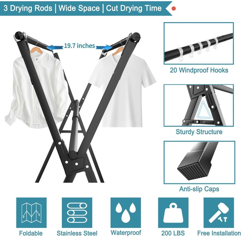 JAUREE 95 Inches Clothes Drying Rack, Drying Rack Clothing Folding