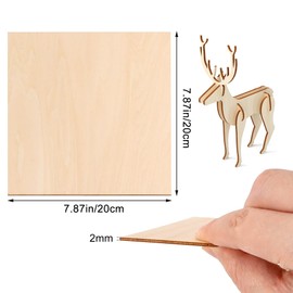 Rhimooay Pack of 10 2 mm Linden Plywood for Laser Cutting, Plywood Wood Board, Chipboard, Wooden Panels for Engraving and DIY Projects, Plywood Board for Paintings, Wood Projects and Engravings (20 x