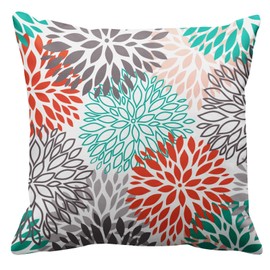 Emvency Throw Pillow Cover Blue Aqua Orange Gray and Floral Decorative Pillow Case Home Decor Square 16 x 16 Inch Pillowcase