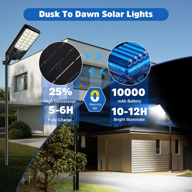 Solar Street Lights Outdoor, 21000LM 6500K Motion Sensor Solar Lights