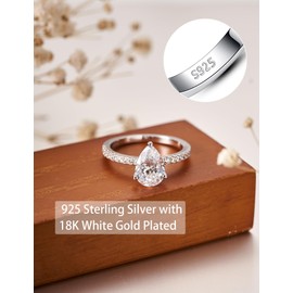 Oivley 2CT Pear Shaped Engagement Ring, Teardrop Cubic Zirconia Sterling Silver Women's Promise Rings Fake Engagement Rings Solitaire CZ Engagement Rings for Women with 18K White Gold Plated-55