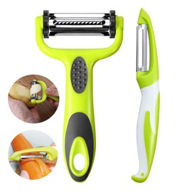 Aiqeer 2 Pcs Multifunction Peelers Set, 3 in 1 Peeler and Straight Peeler, Vegetable Peeler, Fruit Peeler, Swivel Peeler, Carrot Peeler, Potato Peeler (Green)