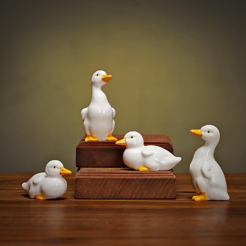 Numfog Duck Figurine Porcelain Figurines Handcrafted Ceramic White Duck Porcelain