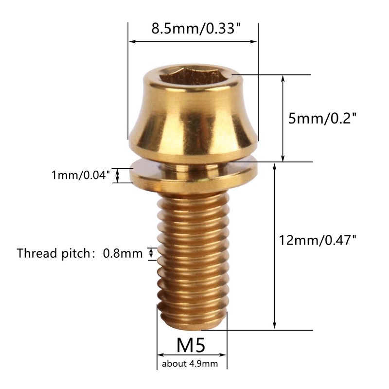 UHDFBDHF 4PCS Titanium Inside Hex Bolts M5x12mm with Washers for