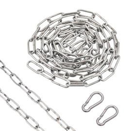 5M Steelchain, Stainless Steel Security Chain,2 Heavy Duty Carabiners - Premium Heavy Duty Chain for Fence Gates, Bikes, Swings & Clotheslines
