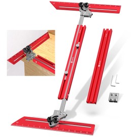 Portable Stair Tread Template Tool, Simple Assembly Stair Measuring Tool, Adjustable Bar Length from 23" to 64.2", Precision Stair Tread Jig with Dual Knobs and Stop Pins, 14" Pivoting Scale