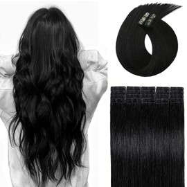 Aison Tape in Brazilian Human Hair Extensions Remy Human Hair Glue in Hair Extensions Balayage Seamless Silky Straight Skin Weft 100% Natural Hair(18Inch #1 Jet Black 20pcs 40g)