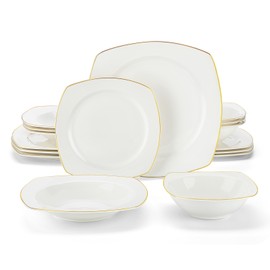 MALACASA Rafa 16-Piece Bone China Dinnerware Set Golden Rim Bowls and Plates Set
