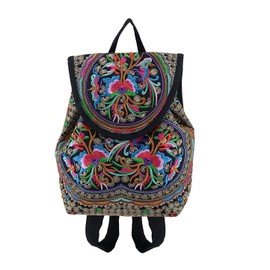 OFKPO Lady Retro National Wind Bag Handmade Canvas Embroidered Small Backpack for Travel or School(Size:18 * 9 * 24cm)