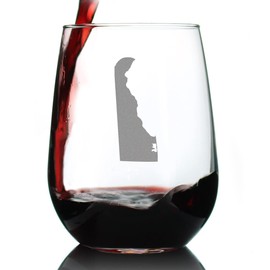 Delaware State Outline Stemless Wine Glass - State Themed Drinking Decor and Gifts for Delawarean Women & Men - Large 17 Oz Glasses