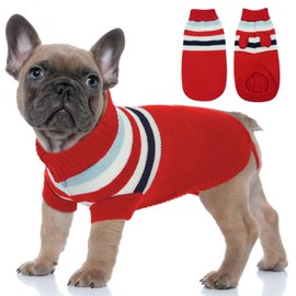 Medium Dog Sweater, Turtleneck Striped Dog Pullover, Warm Dog Fall Clothing, Red Dog Knit Jumper, Pet Christmas Outfit, Thick Dog Winter Clothes for Beagle, Corgi, French Bulldog, Dachshund (XL, Red)