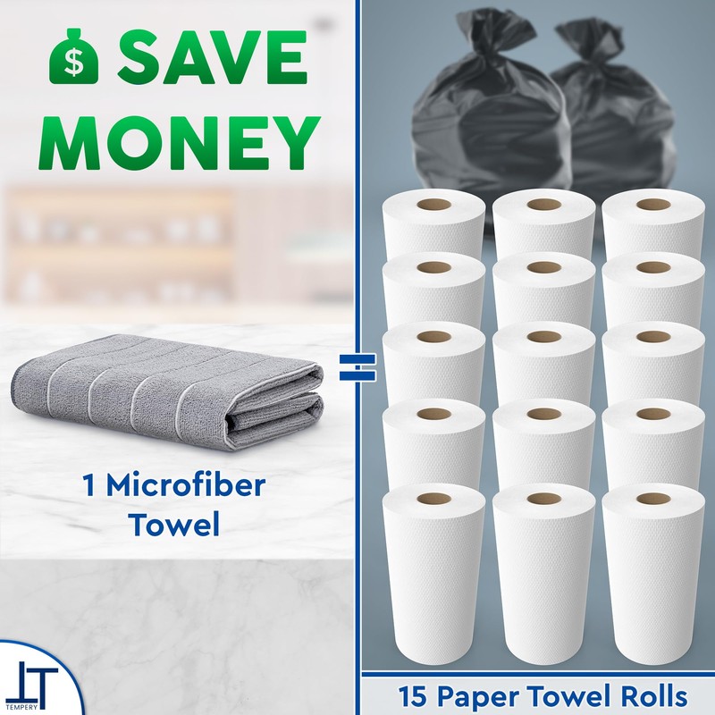 Tempery Microfiber Tea Towels (40 x 60 cm, Grey, Pack