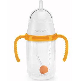 NumNum Baby Straw Cup, Weighted Straw Cup, Spill Proof Sippy Cups with Straw for 6-12 Months, Toddler Drinking Cups, Baby Essentials (1-Pack, Orange)