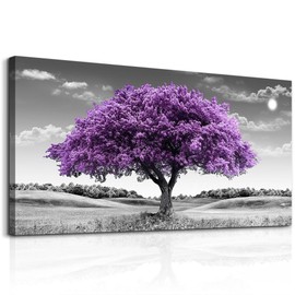 FUHAIHUA Large Canvas Wall Art For Living Room Wall Decor For Office Aesthetic Bedroom Wall Decorations Purple Tree Landscape Painting Black and White Pictures Artwork Room Modern Home Decor