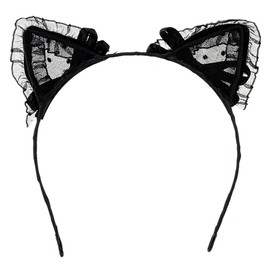 Needzo Black Lace Cat Ears Headband, Cosplay Fashion Hair Accessory, One Size Fits Most