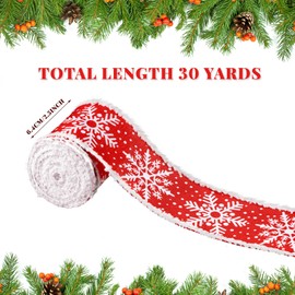 2 Rolls Snowflake Wired Edge Ribbon Christmas Tree Ribbon Decorative Seasonal Bows Ribbon Christmas Ribbon for Xmas Winter Holiday Decor DIY Gift Wrapping Garland Wreath Gift Baskets (Red, 6 Yard)
