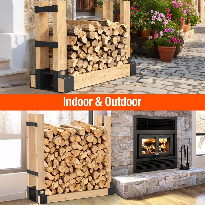 Ultdiyer Firewood Rack Outdoor Log Storage Bracket Kit,Heavy Duty Fire