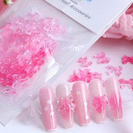 50 Pcs Pink Clear Bow Nail Charms Valentine's Day Nail Art Charms 3D Resin Bow Knot Nail Art Charms Cute Romantic Valentines Day Charms for Nail Jewelry DIY Crafts Nail Art Decorations Accessories