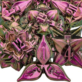 ARUOHHA DND Metal Dice Set Leaf D and D Dice with Gift Box, Purple Red Dungeons and Dragons Polyhedral Dice RPG Role Playing Game D&D Dice Set D20 D12 D10 D8 D6 D4